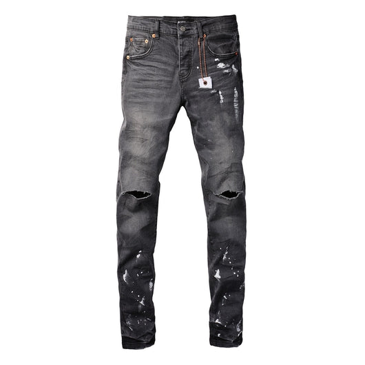 Pantalón Vaquero Gris Rotura Rodilla con Efecto Tinta Salpicada - Image 5