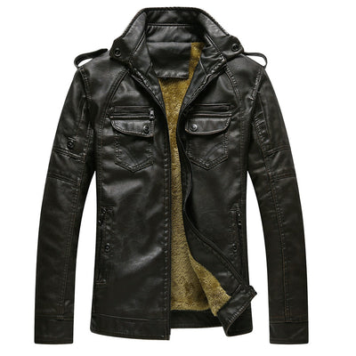Chaqueta de Cuero Retro con Terciopelo Lavado - Image 14