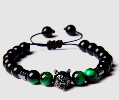 Pulsera de Ágata Yoga con Cabeza de Lobo 8mm