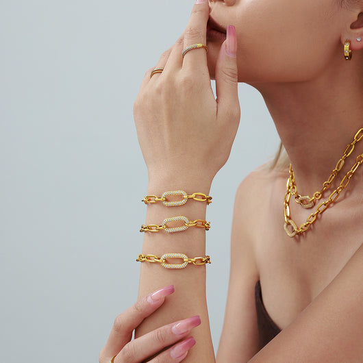 Conjunto de Collar y Pulsera de Acero Titanio con Circonitas Micro Incrustadas - Image 3