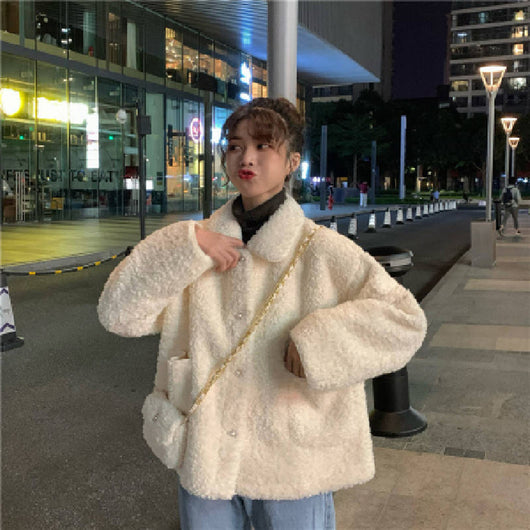 Chaqueta Estilo Occidental Cuello Polo Holgada con Forro Polar Grueso de Manga Larga - Image 9