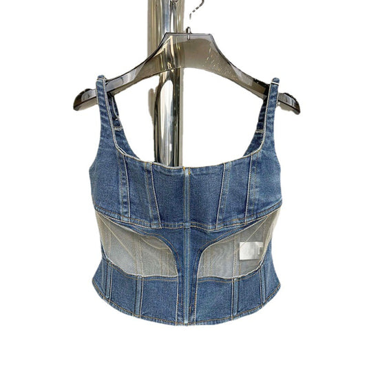 Musculosa Denim con Paneles de Malla para Mujer - Image 8
