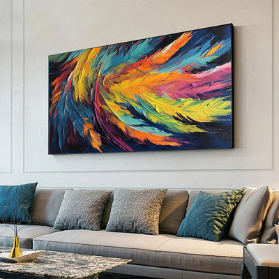 Cuadro Abstracto Hecho a Mano – Pintura al Óleo Sobre Lienzo con Diseño de Pluma Colorida - Image 5