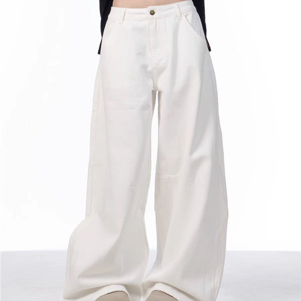 Pantalón Blanco Ancho de Pierna Recta Casual y Suelto