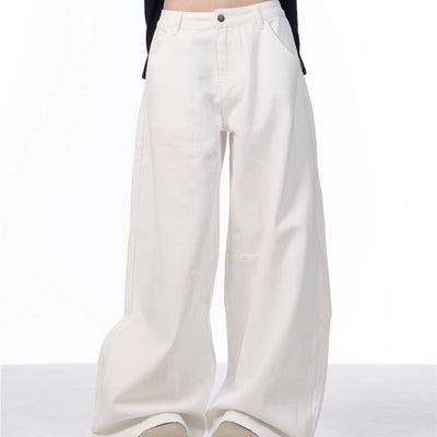 Pantalón Blanco Ancho de Pierna Recta Casual y Suelto