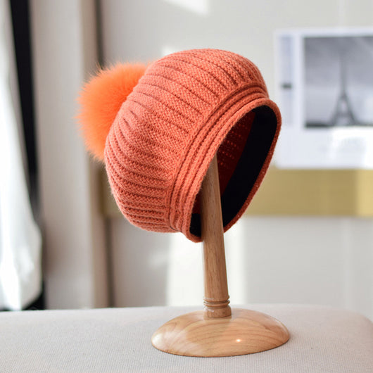 Boina de Lana con Pompón de Piel de Zorro - Estilo Vintage Británico para Otoño e Invierno - Image 6
