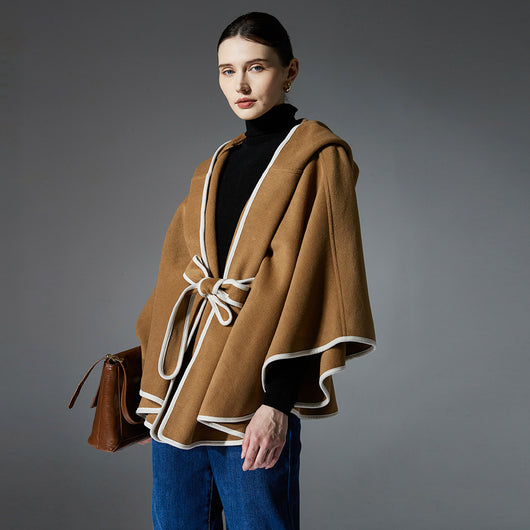 Poncho Abrigo Reversible de Lana con Capucha - Image 3