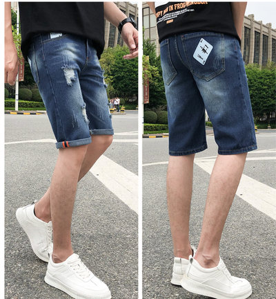 Shorts de Mezclilla para Hombre Estilo Coreano con Detalles Rotos - Image 11