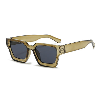 Olive green rectangular sunglasses with dark gray lenses, featuring a thick, modern frame design. - Image 7