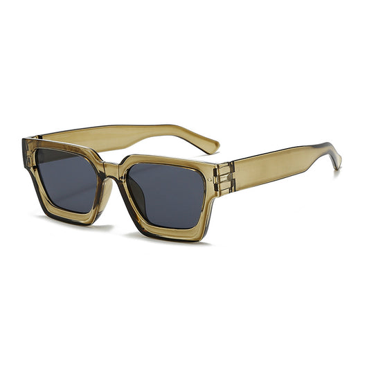 Olive green rectangular sunglasses with dark gray lenses, featuring a thick, modern frame design. - Image 7