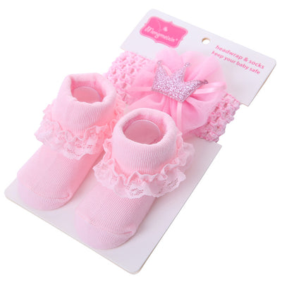 Set de Diadema y Calcetines de Encaje con Moño para Bebé - Image 7