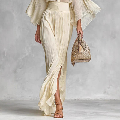 Conjunto Dos Piezas: Blusa Plisada con Mangas Anchas y Falda Maxi - Image 4
