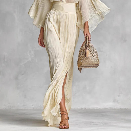 Conjunto Dos Piezas: Blusa Plisada con Mangas Anchas y Falda Maxi - Image 4
