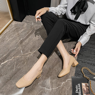 Zapatos de Cuero Genuino para Mujer con Tacón Medio y Punta Cuadrada - Image 16