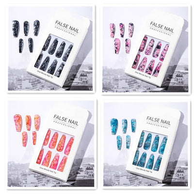 Uñas Postizas Largas con Patrón Mármol y Acabado Brillante Estilo Europeo - Image 18