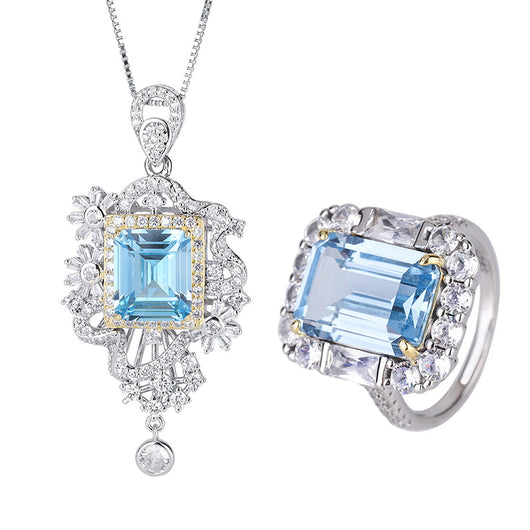 Conjunto de Anillo y Pendiente de Aguamarina Simulada - Image 6