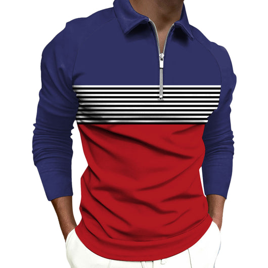 Polo Raglan de Rayas Negras con Cierre y Cuello Solapa Manga Larga para Hombre - Image 7