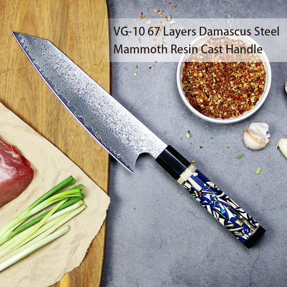 Cuchillo Kiryu Damasco Ámbar - Acero VG-10 67 Capas con Mango de Resina Mama