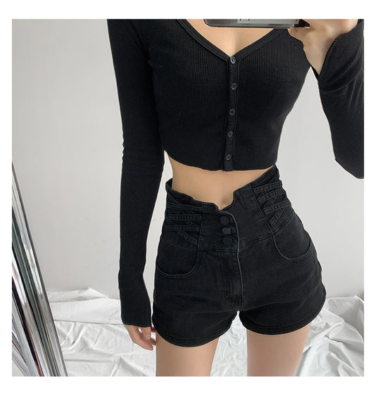 Short Denim Cintura Alta Tejido Cruzado Control de Abdomen para Mujer - Image 13