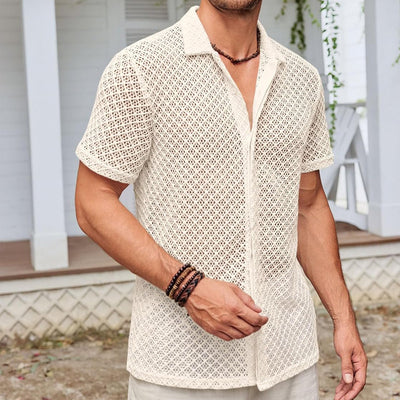 Camisa Casual de Malla Ligera para Hombre - Diseño Liso con Solapa - Image 8