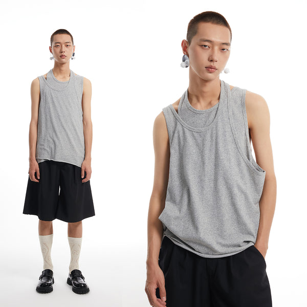 Chaleco Camiseta de Doble Capa Estilo Relajado Versátil