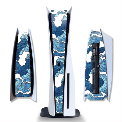 Brushed silver metal texture skin for PlayStation 5 Digital Edition console, shown from front and side views. - Image 19