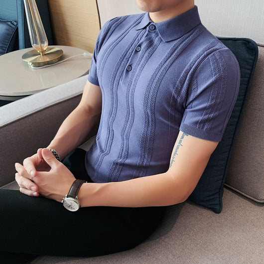 Polo Tejido de Manga Corta para Hombre con Textura y Elasticidad
