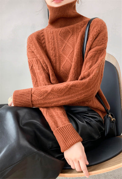 Suéter de Cuello Alto en Cashmere para Invierno - Diseño Texturizado Talla Grande - Image 5