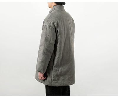 Chaqueta Acolchada Estilo Chino de Algodón y Lino para Hombre - Image 14
