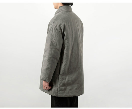 Chaqueta Acolchada Estilo Chino de Algodón y Lino para Hombre - Image 14