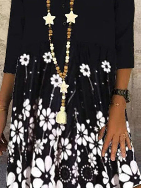 Vestido Camisero Floral Suelto con Cuello Solapa y Manga Corta - Image 3