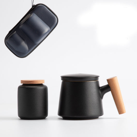 Taza de Cerámica Minimalista para Oficina con Mango de Madera - Image 25
