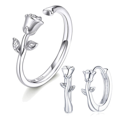 Conjunto de Aretes y Anillo Rosa Elegante - Image 3