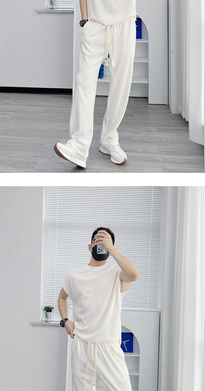 Traje Casual de Seda Helada para Hombre - Pantalón Corto y Playera de Manga Corta - Image 13