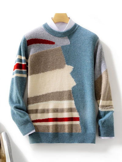 Suéter de Lana para Hombre con Cuello Redondo y Contraste de Colores - Image 13