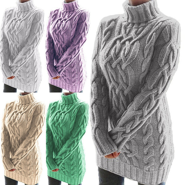 Vestido Suéter Mujer Otoño Invierno Cuello Doble Solapa Grueso