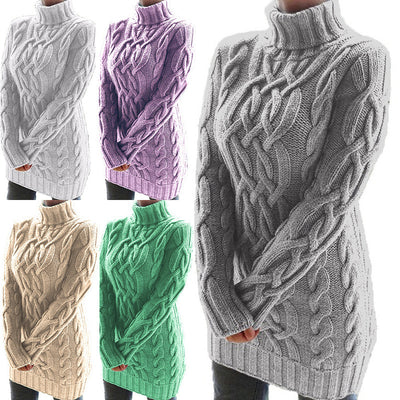 Vestido Suéter Mujer Otoño Invierno Cuello Doble Solapa Grueso