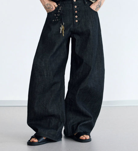 Pantalones Vaqueros Negros de Pierna Ancha en Denim Crudo - Image 5