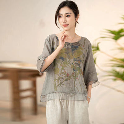 Blusa Suelta Estilo Chino Artística Talla Grande para Verano - Image 12