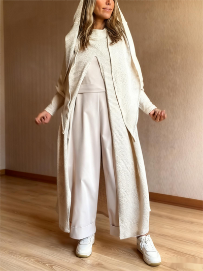 Cardigan Tejido Beige con Capucha - Image 5