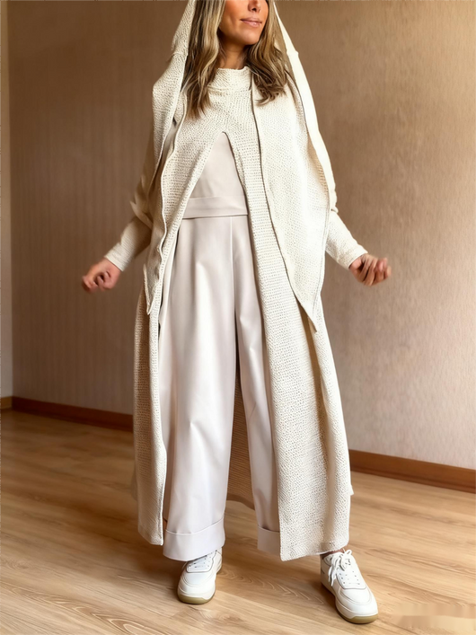 Cardigan Tejido Beige con Capucha - Image 5