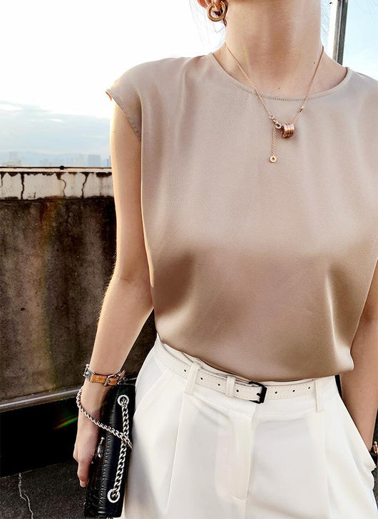 Blusa de Satén sin Mangas con Tirantes Finos - Cuello Redondo para Verano - Image 28