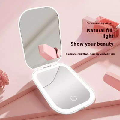 Espejo Cosmético Plegable Ultrafino con Luz LED Tricolor y HD Luminoso