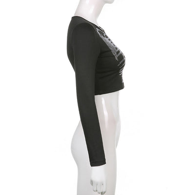 Blusa Crop Top Esqueleto con Cristales - Estilo Gótico para Mujer - Image 12