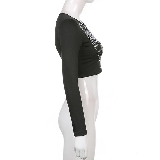 Blusa Crop Top Esqueleto con Cristales - Estilo Gótico para Mujer - Image 12