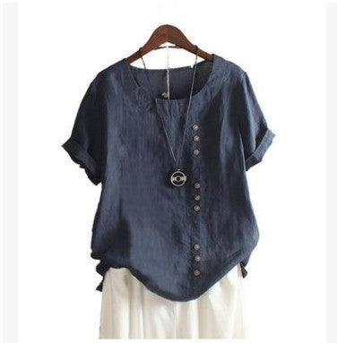 Blusa Holgada Retro Plus Size en Algodón y Lino - Image 3