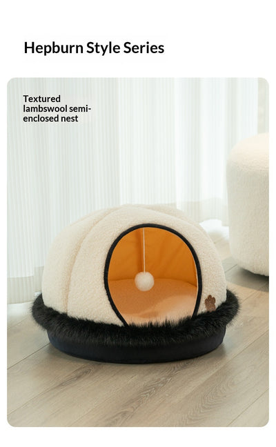 Cama Semicubierta para Gatos con Lana de Cordero - Calidez Invernal - Image 8