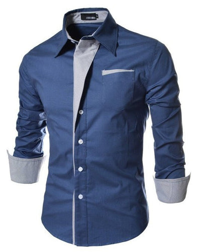 Camisa Slim Fit de Algodón para Hombre - Manga Larga Color Sólido - Image 48