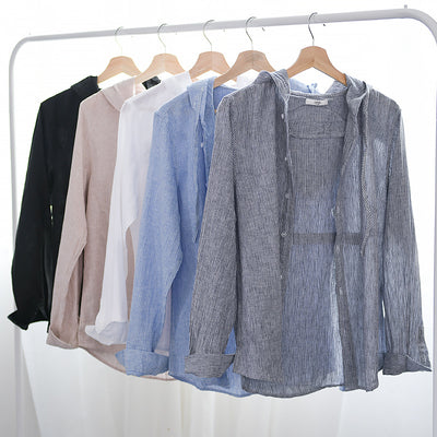 Camisa Casual con Capucha de Algodón y Lino para Hombre