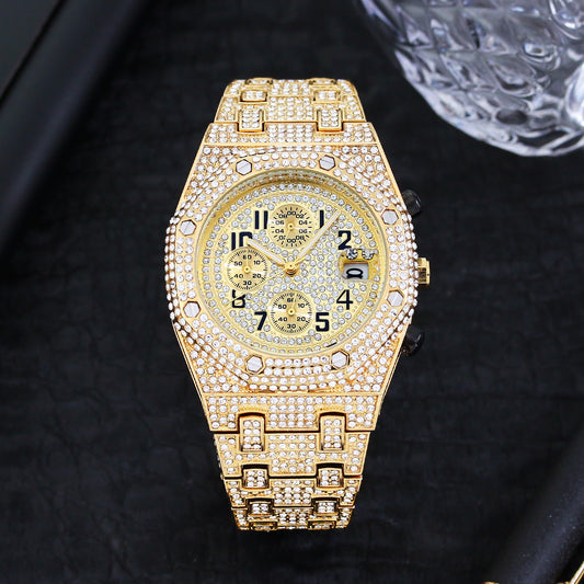 Reloj Deportivo de Cuarzo para Hombre con Tres Ojos y Cronógrafo de Diamantes